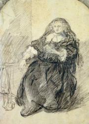 Seated Saskia with a letter in her left hand (black chalk with white bodycolour on paper) | Obraz na stenu