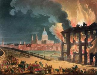 Fire at Albion Mill, Blackfriars Bridge, from Ackermann's 'Microcosm of London' c.1808-11 (engraving) | Obraz na stenu
