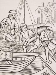 Measuring Salt, after a woodcut in 'Ordonnances de la Prevoste des Marchands de Paris', 1500, from 'Le Moyen Age et La Renaissance' by Paul Lacroix (1806-84) published 1847 (litho) | Obraz na stenu