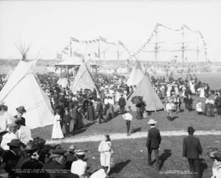 Saint Mary's Canal celebration, reviewing stand and Indian village, c.1905 (b/w photo) | Obraz na stenu