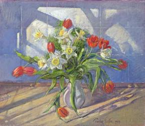 Spring Flowers with Window Reflections, 1994 (oil on canvas) | Obraz na stenu