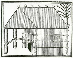 An Indian Habitation from 'la Historia general de las Indias' 1547 (woodcut) | Obraz na stenu