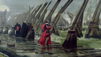 Richelieu (1585-1642) on the sea wall at La Rochelle, 1881 (oil on canvas) (see also 307586) | Obraz na stenu