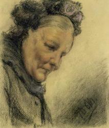 Head of an Old Lady (crayon and pastel on paper) | Obraz na stenu