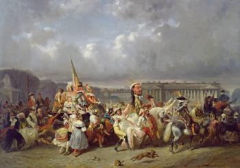 Carnival in the Place de la Concorde, Paris, c.1845 (oil on canvas) | Obraz na stenu