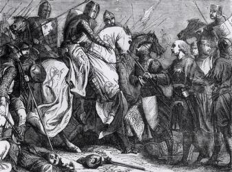 Henry III (1207-72) at the Battle of Lewes, 14th May 1264 (engraving) (b&w photo) | Obraz na stenu