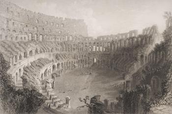 Interior of the Colosseum, Rome, engraved by E. Roberts (engraving) | Obraz na stenu