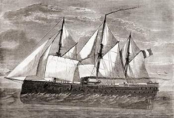 The French ironclad Gloire 'Glory', the first ocean-going ironclad, launched in 1859, from Les Merveilles de la Science, published c.1870 (engraving) | Obraz na stenu