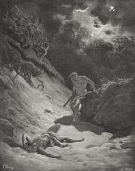 The Death of Abel, Genesis 4:6-13, illustration from Dore's 'The Holy Bible', engraved by Pisan, 1866 (engraving) | Obraz na stenu