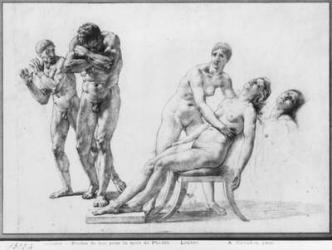 Death of Phaedra, prepatory sketch for the illustration of Racine's Complete Works, Act V Scene VII, published 1801 (black pencil on paper) (b/w photo) | Obraz na stenu
