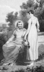 Christ and the Woman of Samaria, from 'The History and Life of Our Blessed Lord and Saviour Jesus Christ', by Reverend J. Milner, published by B. Crosby, 1808 (engraving) | Obraz na stenu