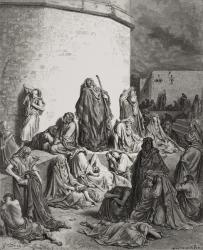 The People Mourning over the Ruins of Jerusalem, Lamentations 1:1-2 illustration from Dore's 'The Holy Bible', engraved by A. Bertrand 1866 (engraving) | Obraz na stenu
