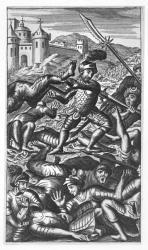 Pantagruel defeating three hundred giants, illustration from 'Gargantua and Pantagruel', by François Rabelais (engraving) | Obraz na stenu