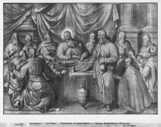 Life of Christ, the Last Supper, preparatory study of tapestry cartoon for the Church Saint-Merri in Paris, c.1585-90 (pierre noire & wash & white highlights on paper) | Obraz na stenu