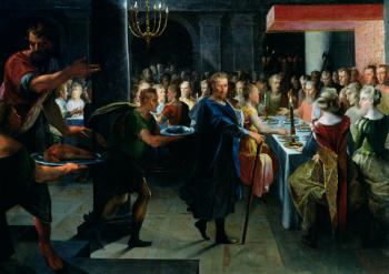 Dice Offering a Banquet to Francus, in the Presence of Hyante and Climene, from 'La Franciade' by Pierre de Ronsard (1524-85) (oil on canvas) | Obraz na stenu