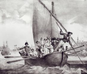 Bonaparte family arriving in Toulon (France), when fleeing from Corsica, 17 June 1793, engraved by Motte, Charles (1785-1836) (litho) (b/w photo) | Obraz na stenu