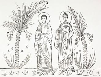 St. Cecilia and her husband Valerian, from 'Military and Religious Life in the Middle Ages' by Paul Lacroix, published London c.1880 (litho) | Obraz na stenu