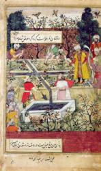 Emperor Babur (c.1494-1530) surveying the establishment of a Garden in Kabul, c.1600 (w/c on paper) | Obraz na stenu