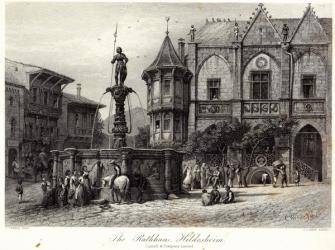 The Rathhaus, Hildesheim, engraved by J.J. Crew, printed by Cassell & Company Ltd (engraving) | Obraz na stenu