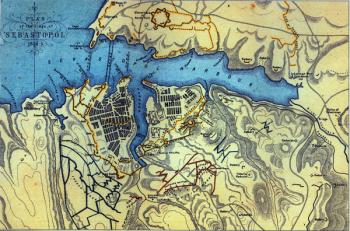 Plan of the Siege of Sebastopol 1854-55, engraved by Robert Walker, pub. William Mackenzie, c.1860 (coloured engraving) | Obraz na stenu