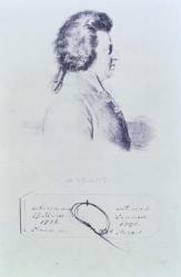 Portrait of Wolfgang Amadeus Mozart (1756-91) with a lock of his hair attached below (engraving) | Obraz na stenu