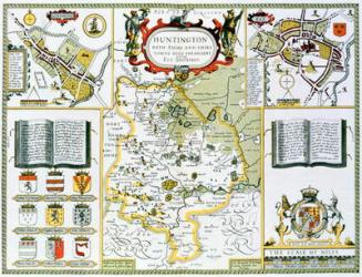 Huntington, engraved by Jodocus Hondius (1563-1612) from John Speed's 'Theatre of the Empire of Great Britain', pub. by John Sudbury and George Humble, 1611-12 (hand coloured copper engraving) | Obraz na stenu