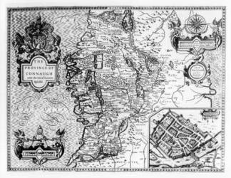 The Province of Connaught with the City of Galway Described, engraved by Jodocus Hondius (1563-1612), from 'Theatre of the Empire of Great Britain', pub. by John Sudbury and George Humble, 1611-12 (engraving) (b&w photo) | Obraz na stenu