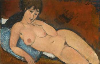 Nude on a Blue Cushion, 1917 (oil on linen) | Obraz na stenu