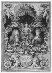 Philip V (1683-1746) King of Spain and Maria Luisa (1688-1714) of Savoy, 1713 (engraving) (b/w photo) | Obraz na stenu