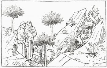 Friar Oderic arrives at purgatory. Odoric or Oderic of Pordenone. Italian late-medieval Franciscan friar and missionary explorer. During his travels he inadvertently arrived at a sort of minor Inferno or a place for lost souls, belief in a place of this k | Obraz na stenu