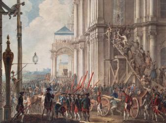 Catherine II on the Balcony of the Winter Palace, greeted by Guards and People on the Day of the Palace Revolution, 28th June, 1762 (colour litho) | Obraz na stenu