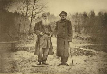 Leo Tolstoy and the author Maxim Gorky (b/w photo) | Obraz na stenu