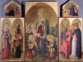 Virgin and Child with angels and saints (oil on panel) | Obraz na stenu