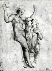 Psyche presenting Venus with water from the Styx, 1517 (red chalk on paper) (b/w photo) | Obraz na stenu