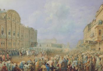 Military Review on the Nevsky Avenue at the Beloselsky-Belozersky Palace, 1859 (w/c on paper) | Obraz na stenu