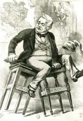 Caricature of Adolphe Thiers (1797-1877) between two stools, illustration from 'Punch', 1872 (engraving) (b/w photo) | Obraz na stenu