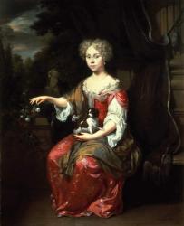 Portrait of a Lady holding her pet King Charles Spaniel (oil on canvas) | Obraz na stenu