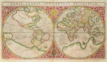 Double Hemisphere World Map, 1587 (coloured engraving) | Obraz na stenu