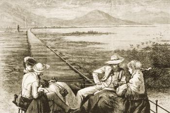 An inspection car on the Pacific Railway appraoching the Great Salt Lake, c.1880 (litho) | Obraz na stenu