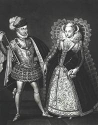 Portrait of Mary Queen of Scots (1542-87) and Henry Stewart, Lord Darnley (1545-67), 29th June 1565 (engraving) (b/w photo) | Obraz na stenu