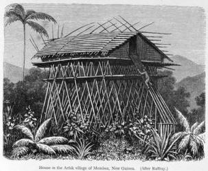 House in the Arfak village of Memiwa, New Guinea, from 'The History of Mankind', Vol.1, by Prof. Friedrich Ratzel, 1896 (engraving) | Obraz na stenu