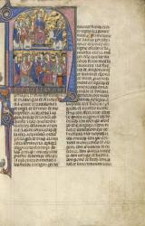 Vidal de Canellas presenting his text to King James I the Conqueror, from the 'Vidal Mayor' manuscript by Vidal Canellas, copied by Michael Lupi de Candiu, c.1290-1310 (vellum) | Obraz na stenu