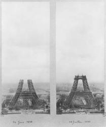 Two views of the construction of the Eiffel Tower, Paris, 14th June and 10th July 1888 (b/w photo) | Obraz na stenu