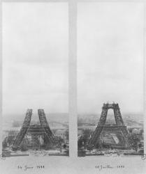 Two views of the construction of the Eiffel Tower, Paris, 14th June and 10th July 1888 (b/w photo) | Obraz na stenu