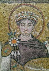 Emperor Justinian I (483-565) c.547 AD (mosaic) (detail) | Obraz na stenu