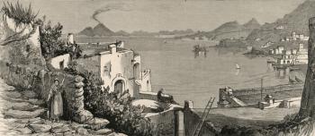 The Disastrous Earthquake at Ischia: The beach and town of Casamicciola from the village of Lacco, from 'The Graphic', 4th August 1883 (engraving) | Obraz na stenu