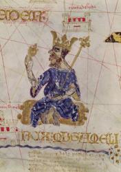 Kankou Mousa, King of Mali, from the Map of Charles V, Map of Mecia de Viladestes, a portulan of Europe and North Africa, 1413 (vellum) | Obraz na stenu