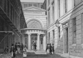 Stock Exchange, London, from 'Metropolitan Improvements; or London in the nineteenth century', c.1828 (engraving) (b/w photo) | Obraz na stenu