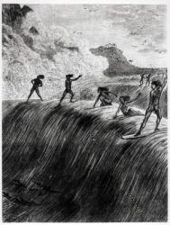 Natives Surfing in the Sandwich Islands (engraving) (b/w photo) | Obraz na stenu