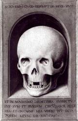 Skull, right hand panel reverse from the Triptych of Earthly Vanity and Divine Salvation, c.1485 (oil on panel) (b/w photo) | Obraz na stenu